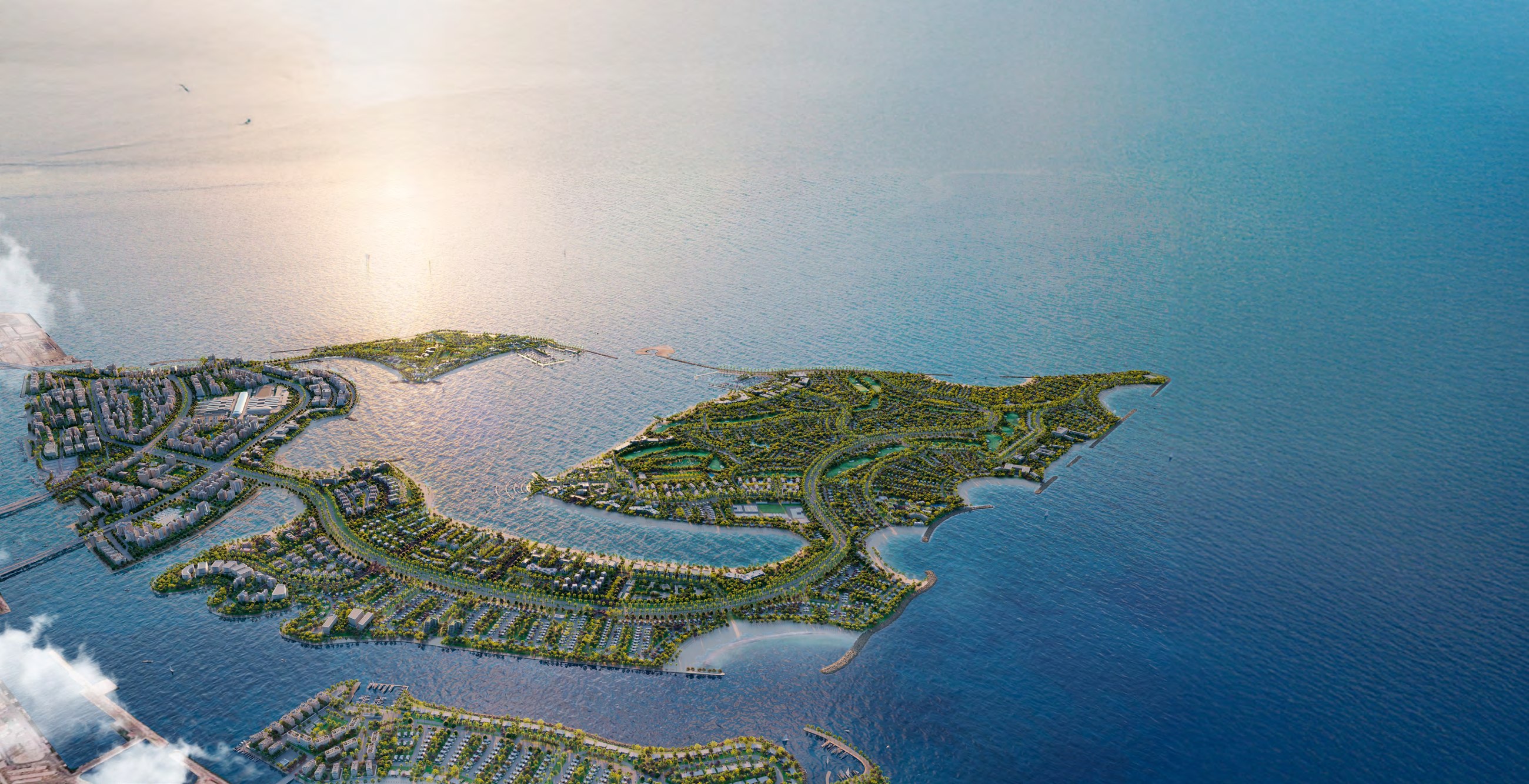 Aerial masterplan view identifying Siora on Island B of Dubai Islands.