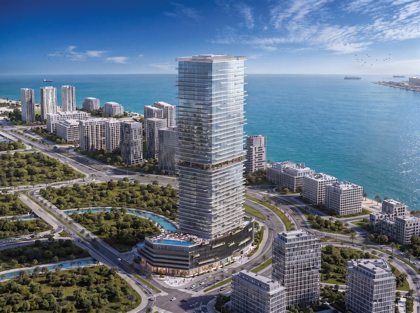 Radiant Terrace tower rising above Al Reem Island with waterfront views.