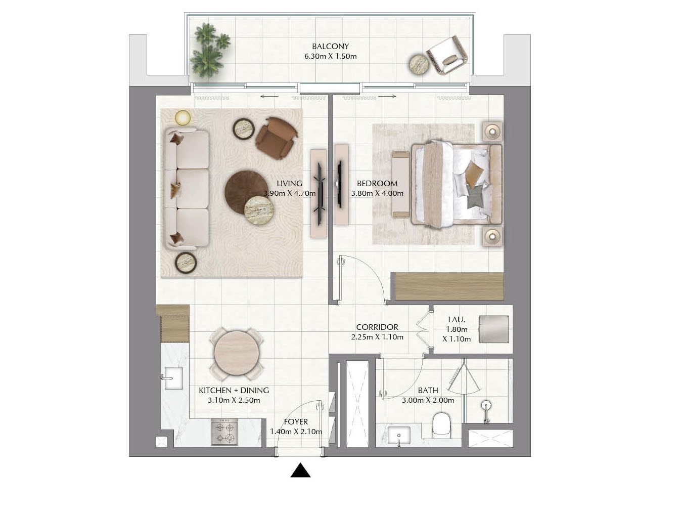 Plano típico oficial de una residencia de un dormitorio de Valia